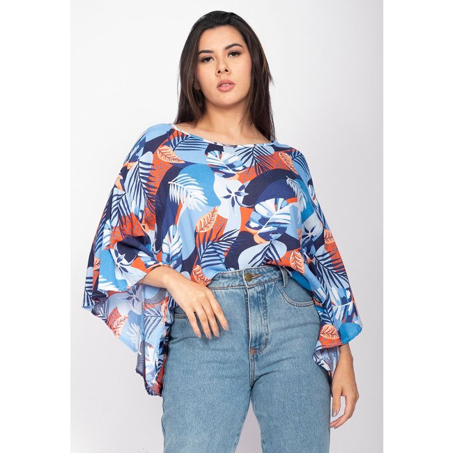 Blusa Poncho Baguari Amplo Amazonia Vital Estampa Jardim Celeste