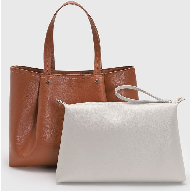 Kit Bolsa Feminina Anacapri Grande e NecessaireTexturizada Caramelo