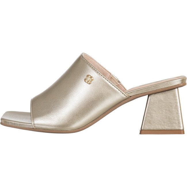 Tamanco Salto Alto Bloco Grosso Sandal Ankle Boots Confortável GiGiL Dourado