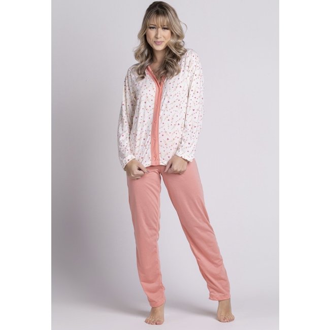 Pijama Longo Bella Fiore Modas de Botão Rebeca Coral