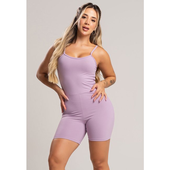 Macaquinho Fitness MVB Modas Alcinha Costas Nua Poliamida Lavanda