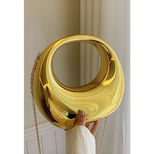 Bolsa Clutch Festa Luxo Metalizada Oval Organic Premium Dourada