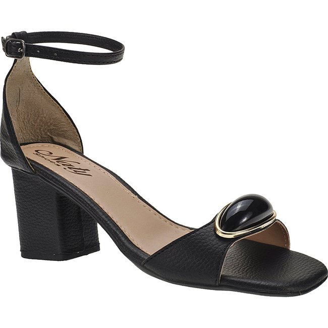 Sandália Salto Alto 7,5 cm Preto Pedra Lesma Casual Social