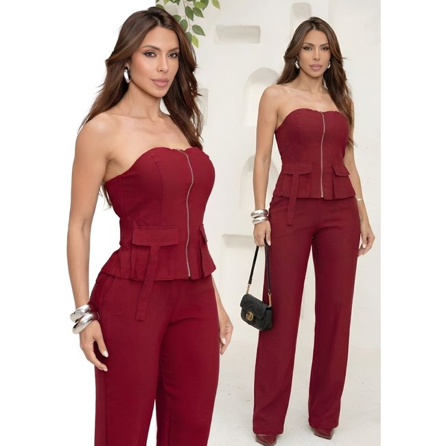 Conjunto Feminino Divina Gata Tomara que Caia Calça Pantalona - Vermelho ALLEGRA