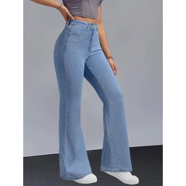 Calça Jeans Flare Feminina Safira Moda Boca de Sino Azul Médio