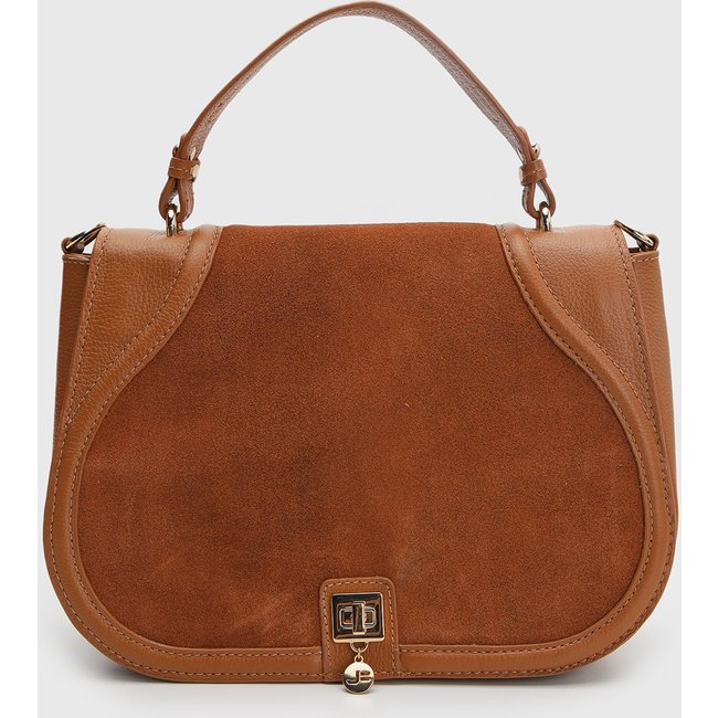 Bolsa Média Feminina Jorge Bischoff Acabamento Camurçado Caramelo