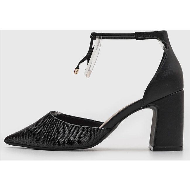 Scarpin Feminino cê Salto Bloco Amarração Preto