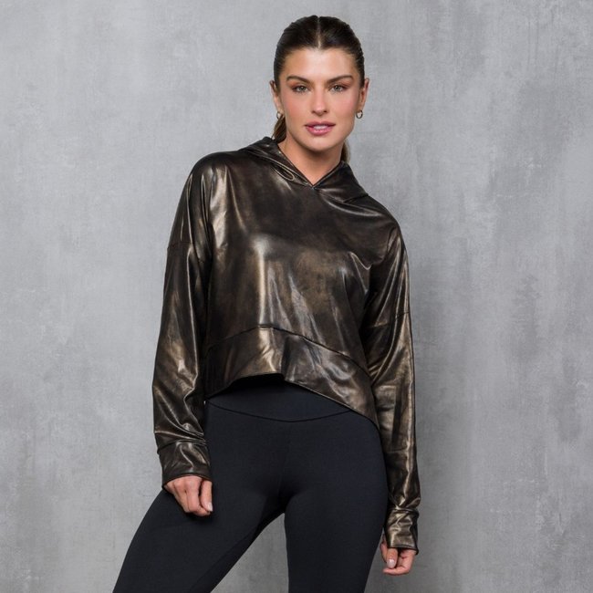 Casaco Cropped De Chelles com Capuz e Tela Ouro Velho FT1131CS
