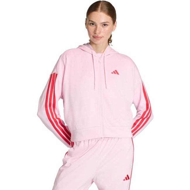 Moletinho Capuz Zíper Essentials Três Listras adidas Sportswear Rosa