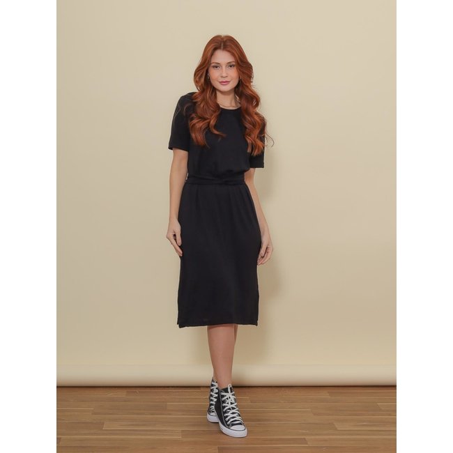 Vestido Midi Faixa Reto Preto