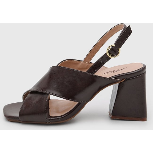 Sandália Salto Geométrico Feminina Atalia Shoes Madrid Rocha Café Tiras Grossas Cruzadas Tendência 2026