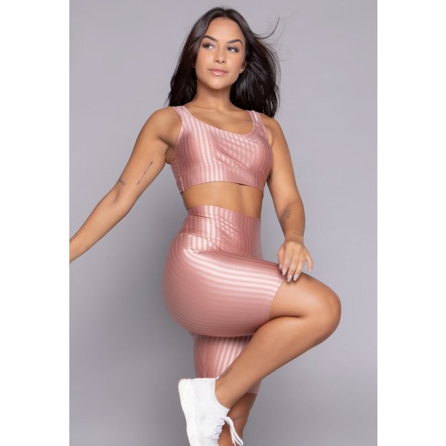 Conjunto Fitness Top Bojo Removível e Bermuda New Zig Rosa Claro
