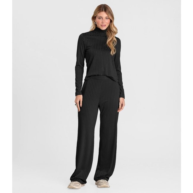 Conjunto Feminino Blusa E Calça Em Ribana Dianna Preto