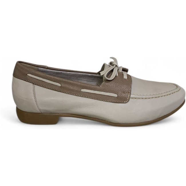 Mocassim Feminino Moscardini em Couro Laço 240930 Off Whithe e Caqui