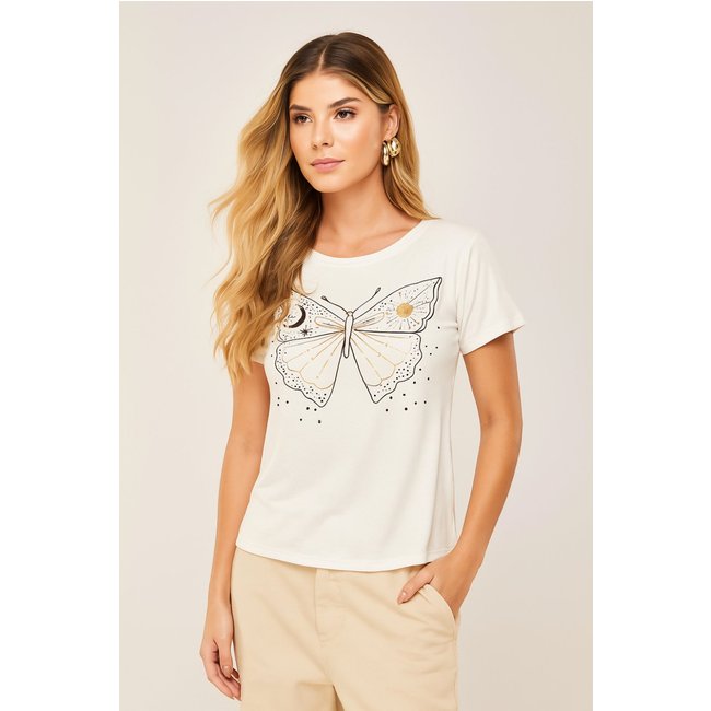 T-Shirt D Bell Outlet Fashion Tshirt Especial Foil - Borboleta Sol e Lua Off- White