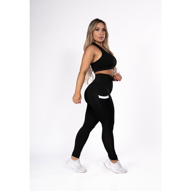 Calça Legging Fitness com Bolso Branco Academia Preta Preto