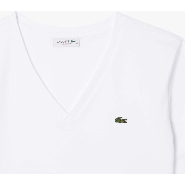 Camiseta de Algodão macio com ajuste relaxado e decote em V Branco