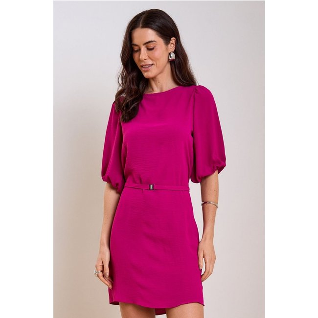 Vestido Feminino Curto Manga Bufante Marialícia Rosa