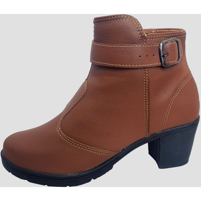 Bota Botinha Feminina Ankle Boots Fivela Cano Baixo Salto Alto Moda Pé Caramelo