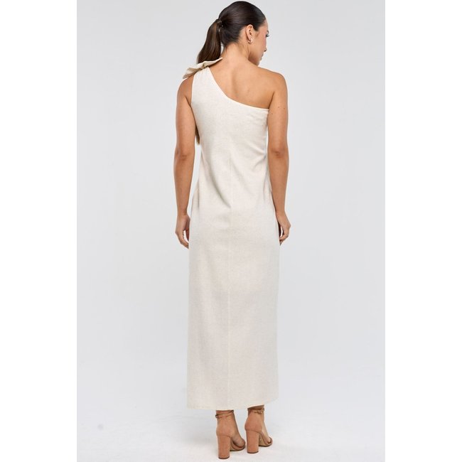 Vestido Midi PKS Um Ombro Só Linho Natural