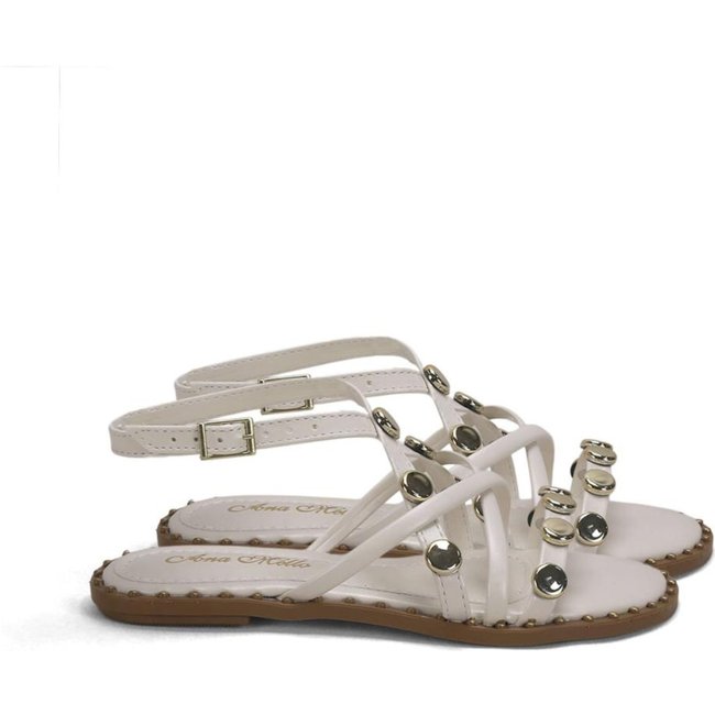 Rasteira confort com esferas ouro off white Incolor