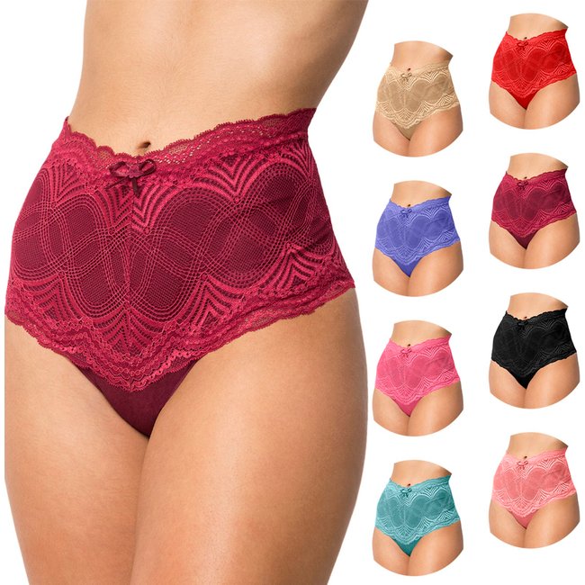 Kit 5 Calcinhas Gabi Lingerie Cinta Cotton Renda Cintura Alta Modeladora Conforto Sensual