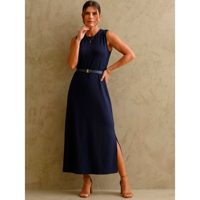 Vestido Sem Manga Longuete em Malha Marinho Valdirene