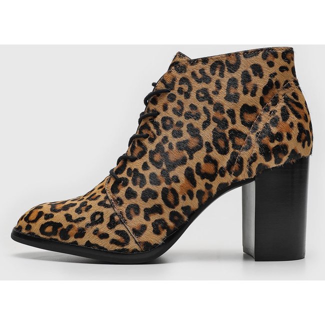 Ankle Boot Loucos E Santos Cano Curto Animel Print Onça Caramelo