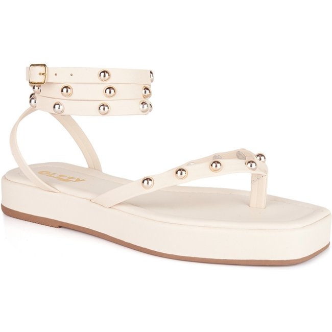 Sandália Flat Feminina De Dedo Tiras Brilho Rasteira De Dedinho Asa Delta Delicada Leve Confortável Off-white