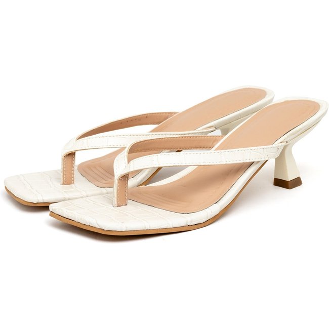 Tamanco Feminino Flip-Flop Bico Quadrado Salto Baixo 5410 off white