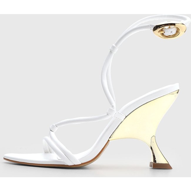 Sandália Feminina Lança Perfume Salto Dourado Branco