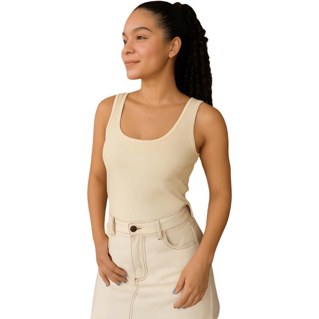 Blusa Regata Feminina Justa Canelada Flor De Lis