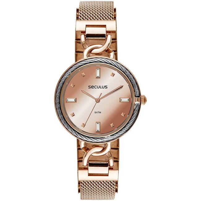 Relógio Seculus Feminino Espelhado Malha de Aço Rosé Seculus