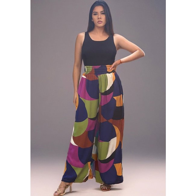 Calça Pantalona Elastic Amazonia Vital Estampa Jardim Azul