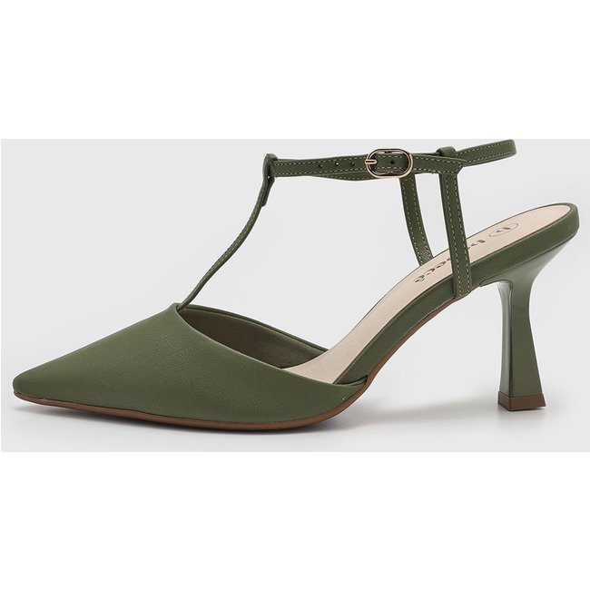 Scarpin Feminino cê Bico Fino Salto Baixo Geométrico Verde
