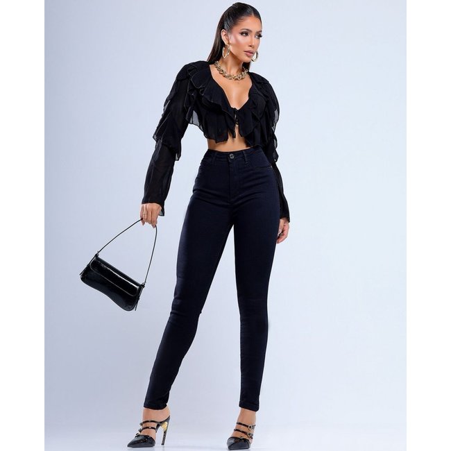 Calça Jeans Skinny Feminina Cintura Alta 25226 Preto Consciência