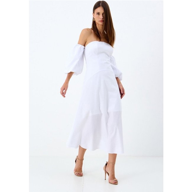Vestido Midi Ombro a Ombro Manga Balonê ACT Feminino
