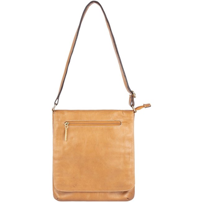 Bolsa transversal grande de couro liso Karina - Caramelo