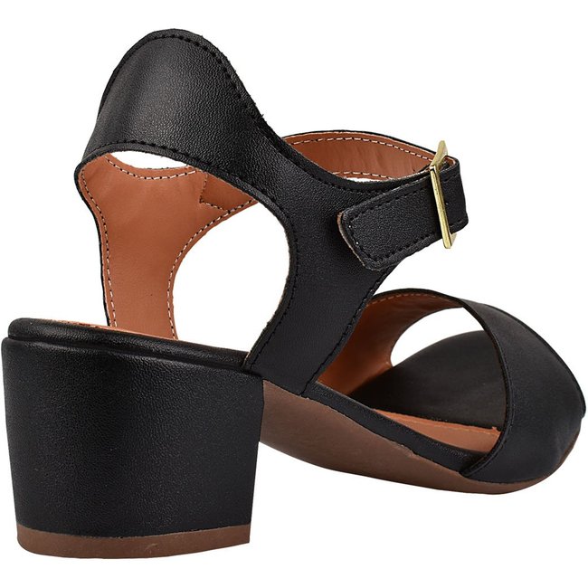 Sandália Salto Grosso Rosa Chic Calçados Salto Baixo 4 cm Bloco Preto