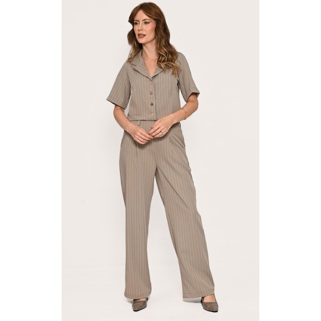 Conjunto Bisô Camisa e Calça Alfaiataria Risca de Giz Cinza - Cinza