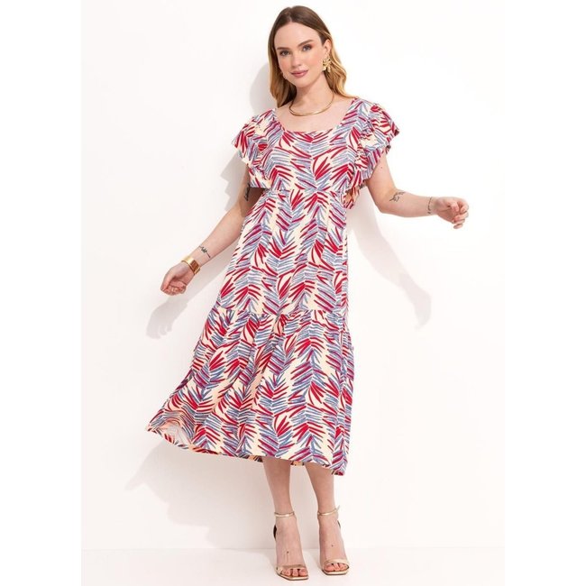 Vestido Folhagem Artística Em Malha De Viscose Quintess