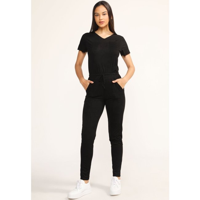 Conjunto Feminino D Bell Outlet Fashion Suede Manga Curta Preto