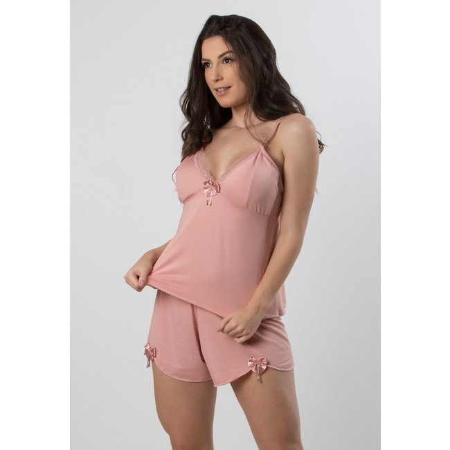 Baby Doll Diluxo Liso Liganete Rosa