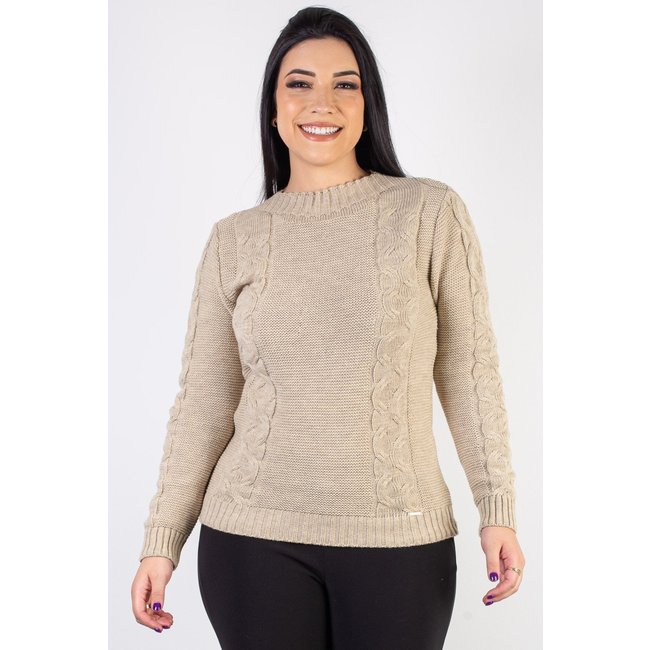 Blusão de malha feminino com tranças 60008 - Bege