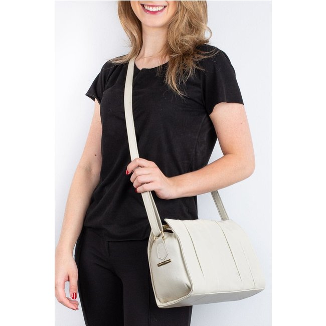 Bolsa de couro liso tiracolo Barbara Off-white
