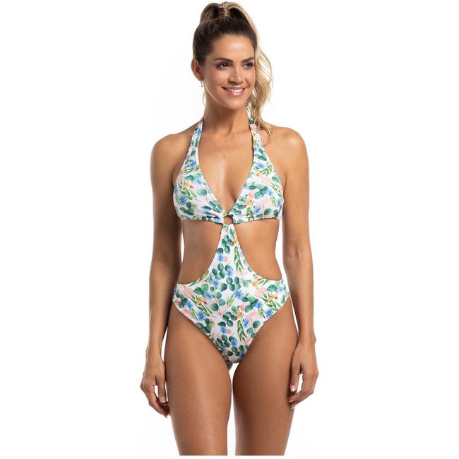 Maiô Feminino Cut Out Estampa Floral Delicada com Recortes