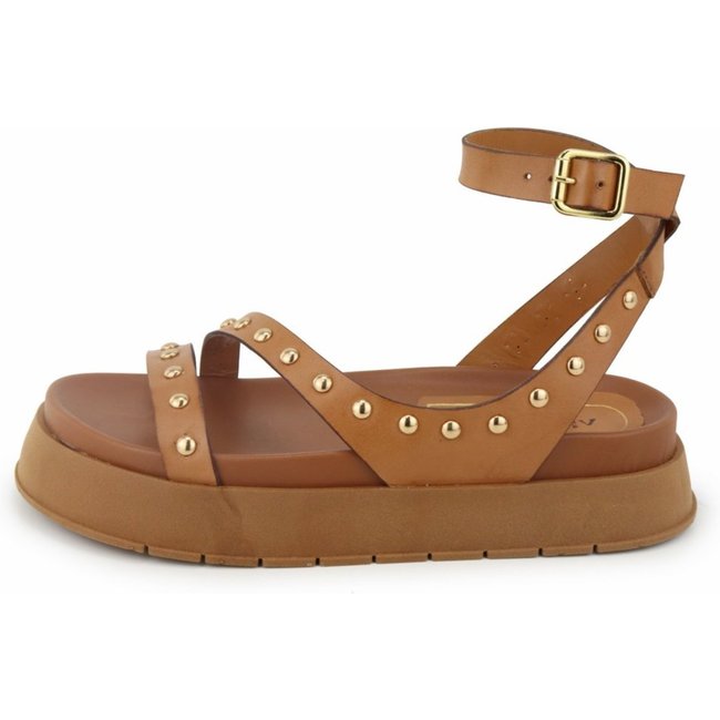 Sandália Papete Feminina Flatform Tiras Conforto em Couro Maria Paula Camel