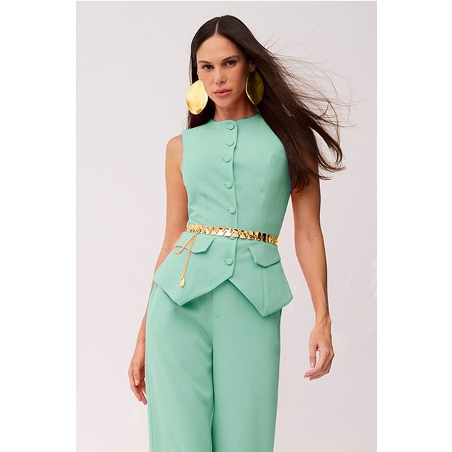 Blusa Alfaiataria Lisa Alongada Verde Menta Charry