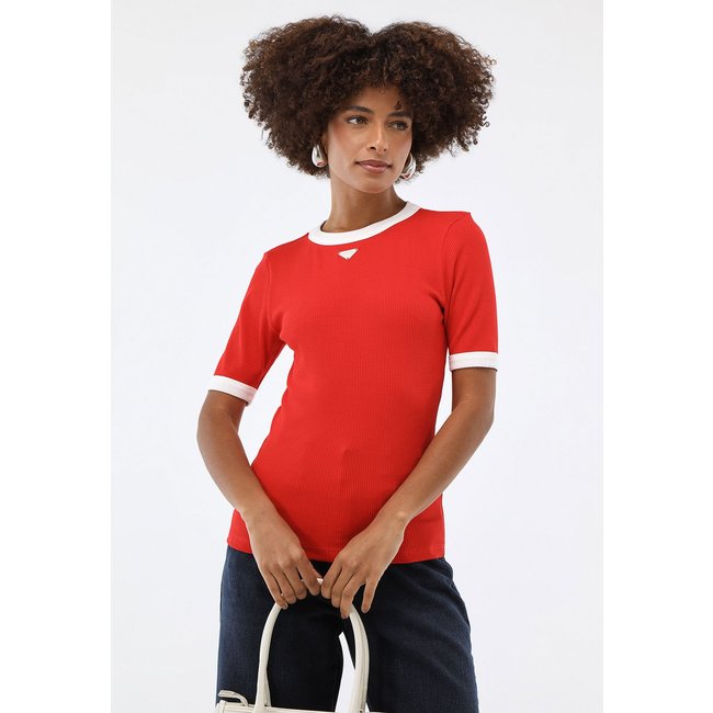 Blusa Canelada Lança Perfume Ajustada Logo Metalizado Vermelha
