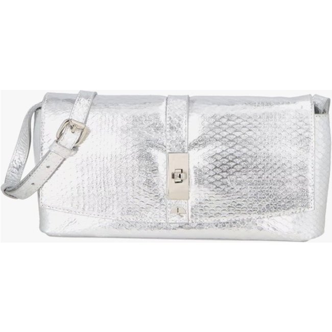 Bolsa Luiza Barcelos Clutch Pequena Em Couro Cobra Prata